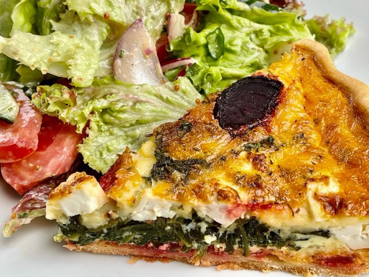 Beetroot and feta quiche